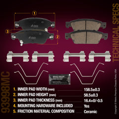 Metrix Premium Chassis Parts Front Disc Brake Pad Set 93998MC aftermarket car parts