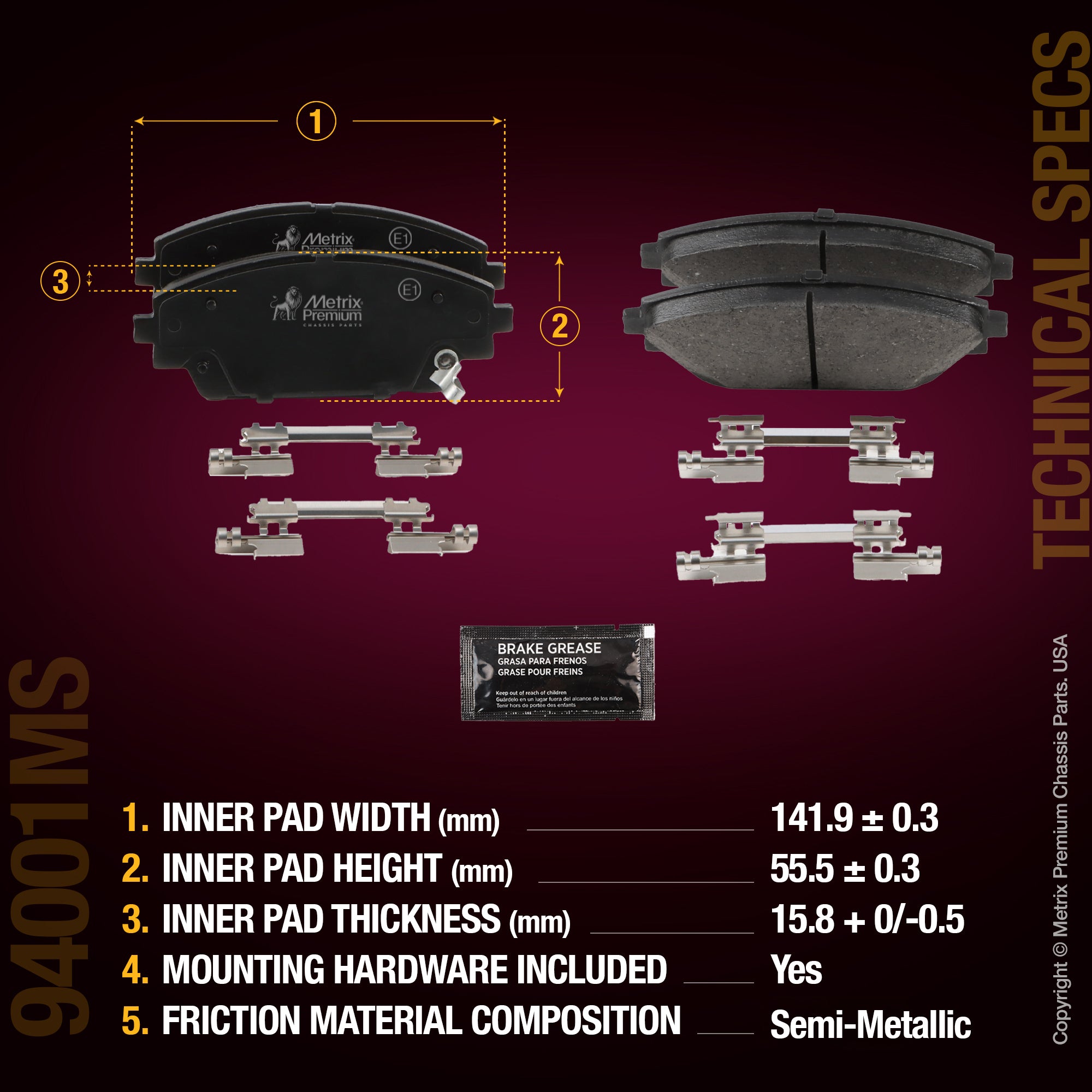 Metrix Premium Chassis Parts Front Disc Brake Pad Set 94001MS aftermarket car parts