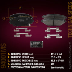 Metrix Premium Chassis Parts Front Disc Brake Pad Set 94001MS aftermarket car parts