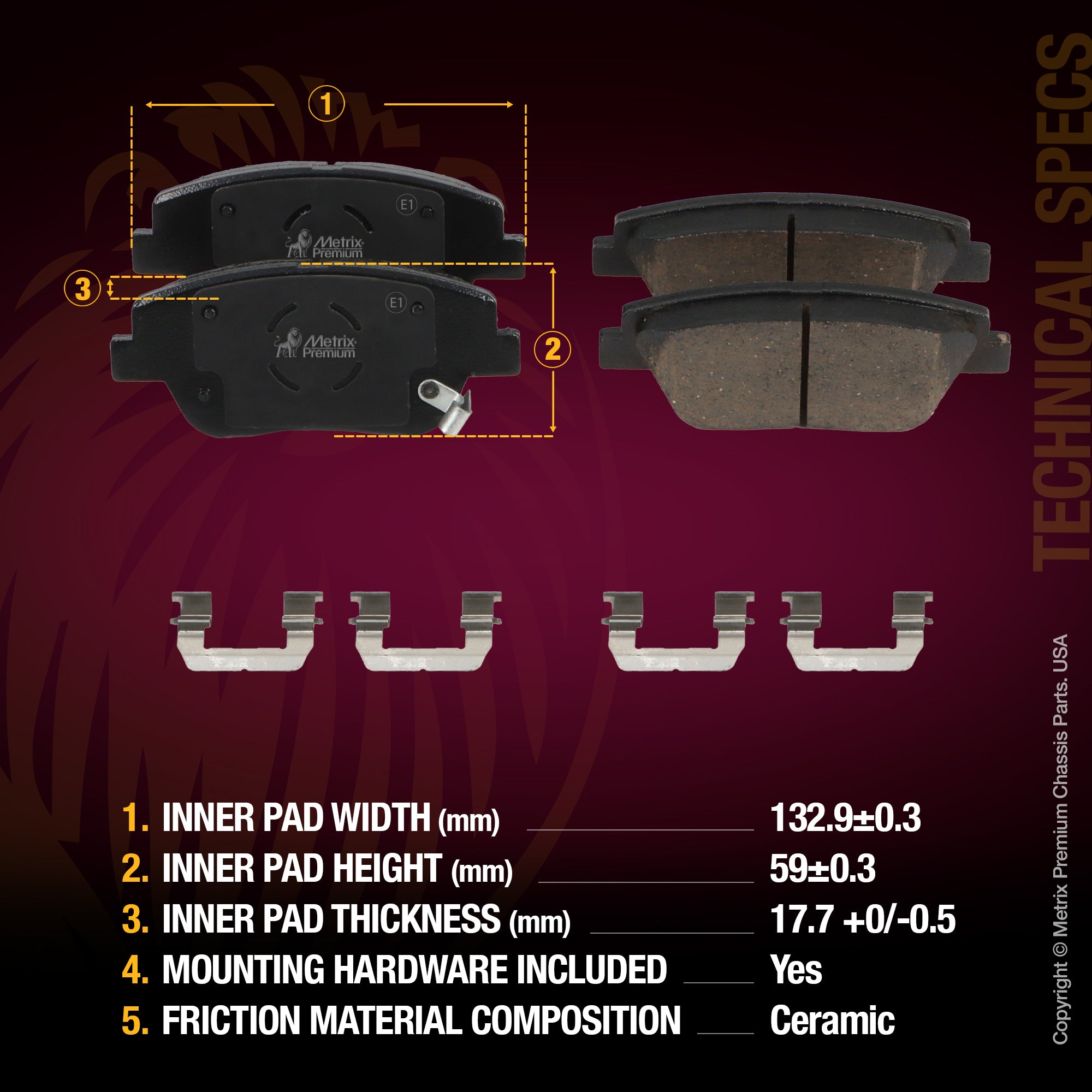 Metrix Premium Front Ceramic Disc Brake Pad Set 94008MC OEM fit spare parts