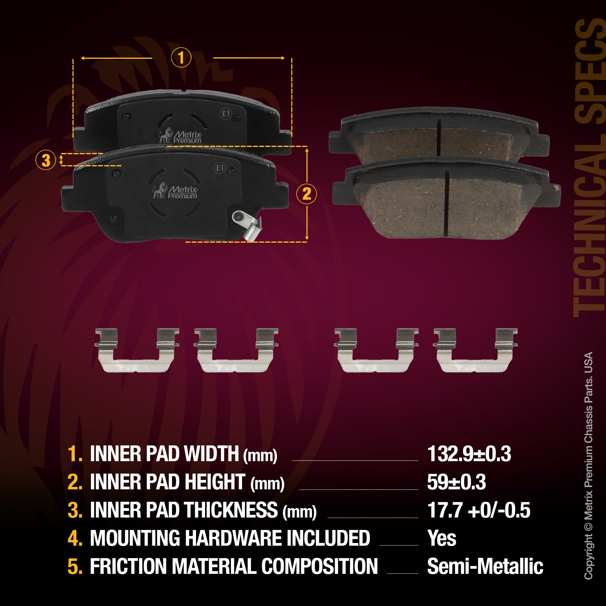 WHAT'S IN THE KIT: 1x Front Semi-Metallic Brake Pad Set D1444, 1x Rear Semi-Metallic Brake Pad Set D1544