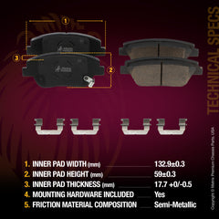 WHAT'S IN THE KIT: 1x Front Semi-Metallic Brake Pad Set D1444, 1x Rear Semi-Metallic Brake Pad Set D1544