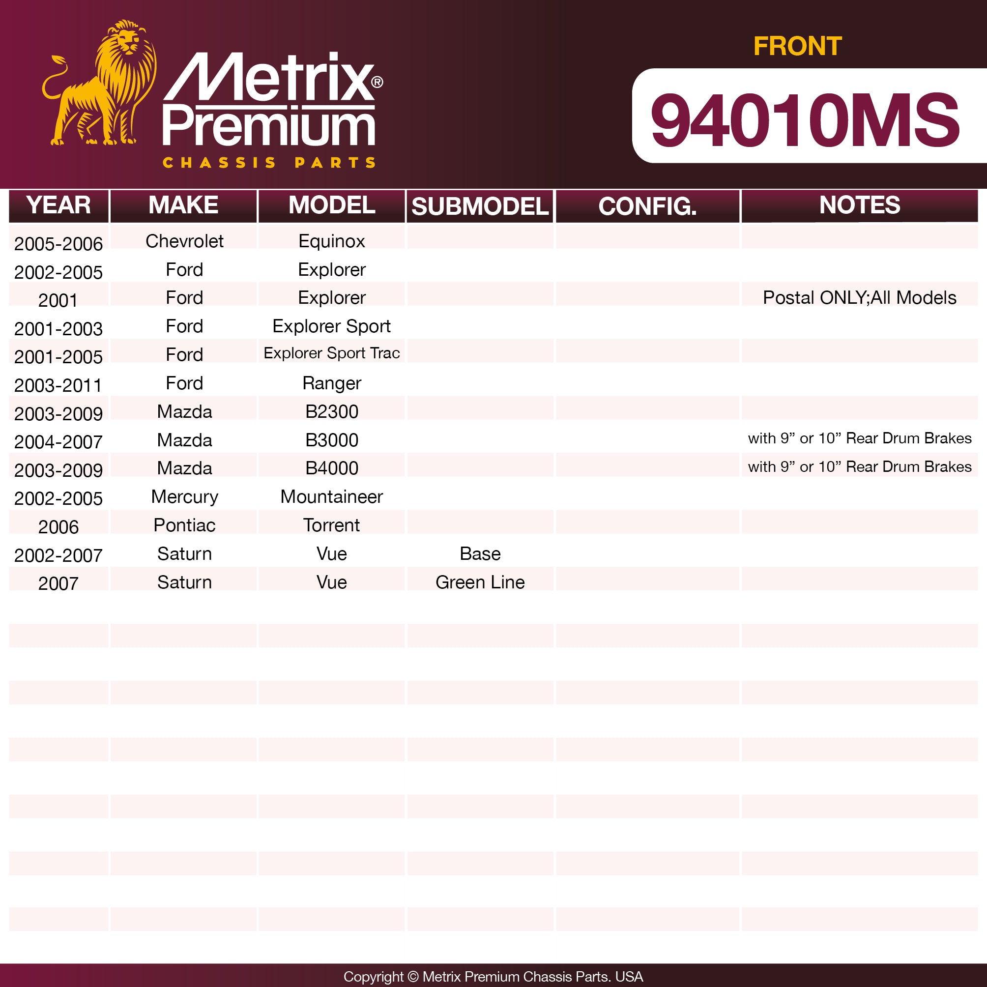Metrix Premium Front Disc Brake Pad Set 94010MS OEM fit spare parts