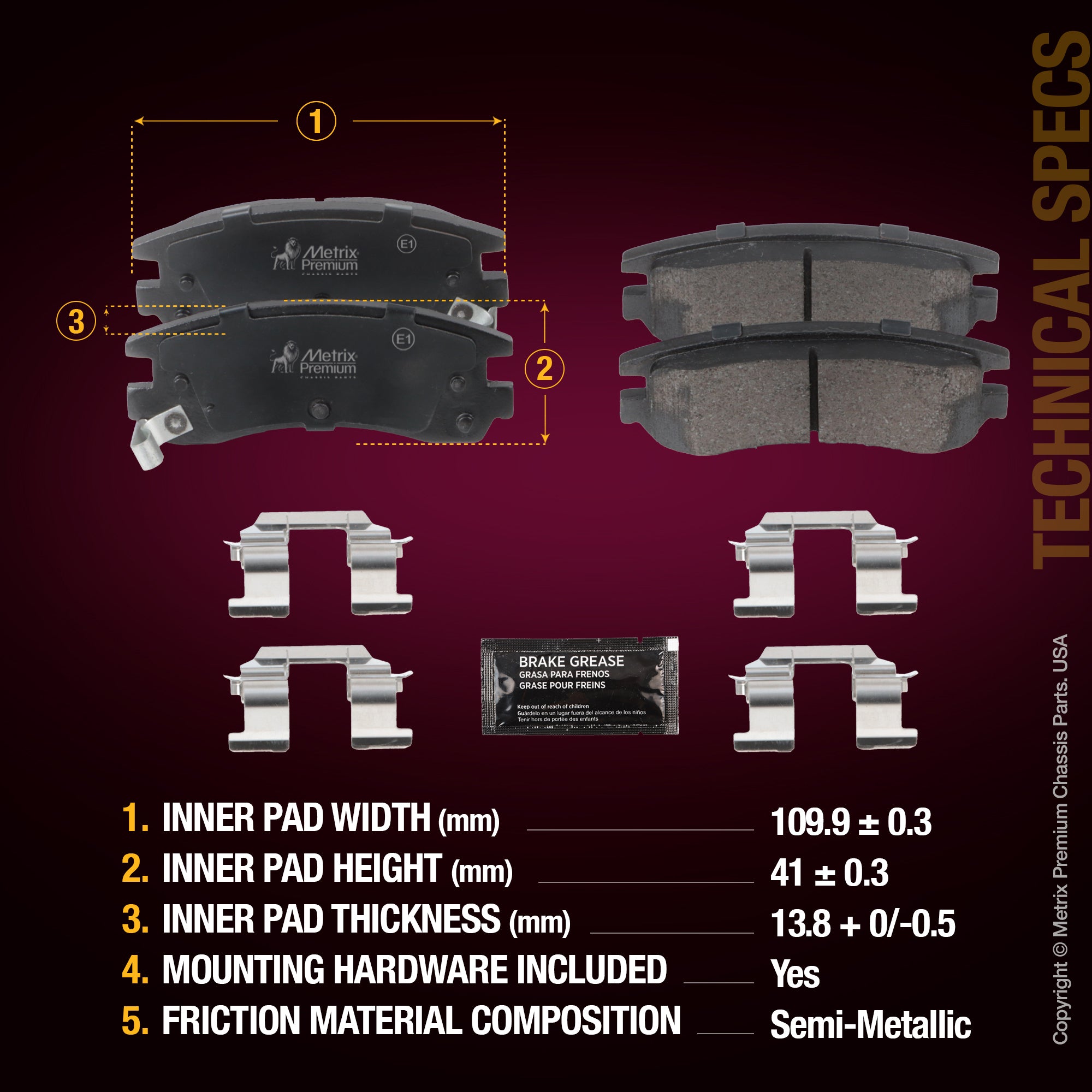 Metrix Premium Rear Disc Brake Pad Set 94012MS aftermarket car parts