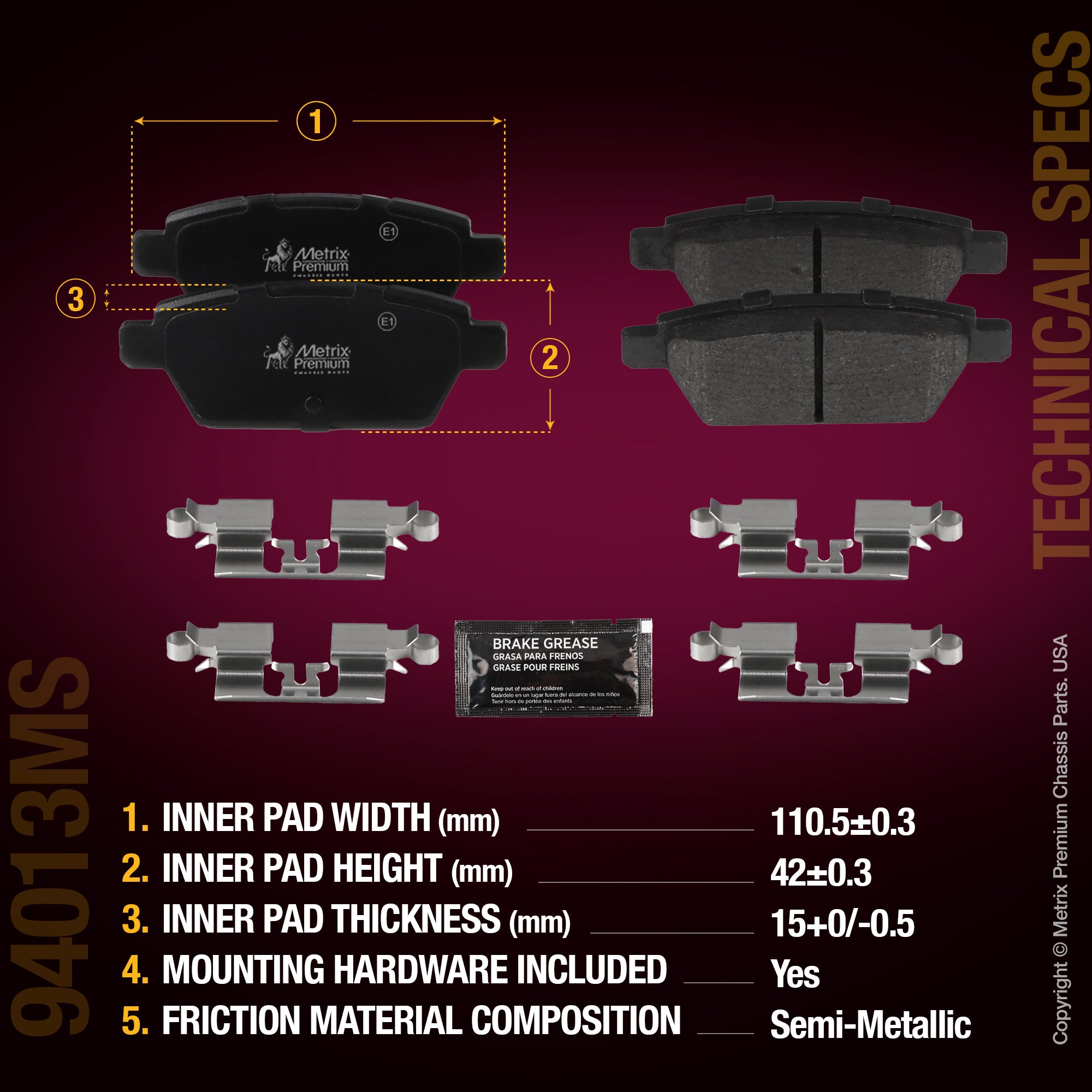 Metrix Premium Chassis Parts Rear Disc Brake Pad Set 94013MS aftermarket car parts