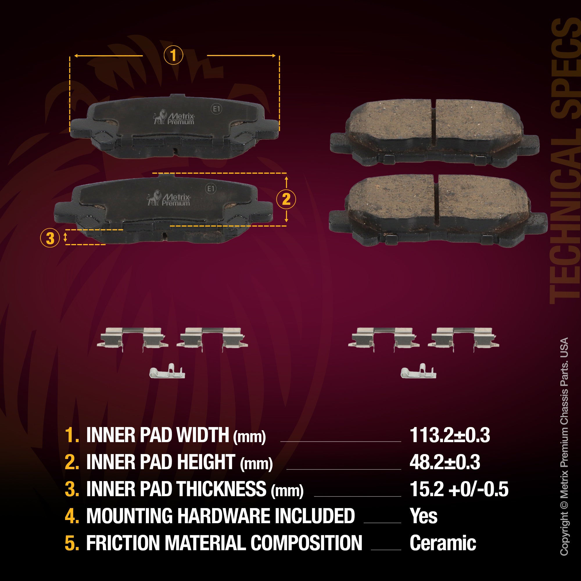 Metrix Premium Rear Ceramic Disc Brake Pad Set 94014MC OEM fit spare parts