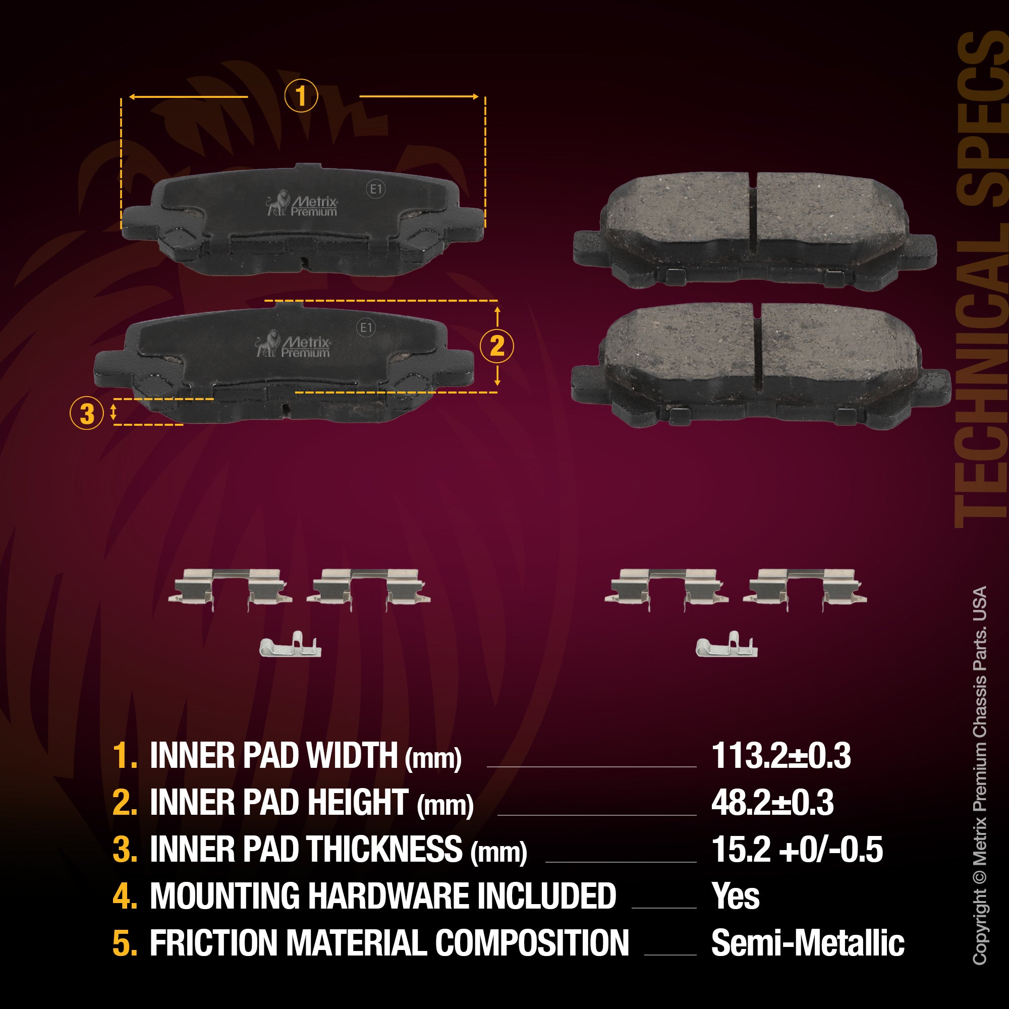Metrix Premium Rear Semi-Metallic Disc Brake Pad Set 94014MS OEM fit spare parts