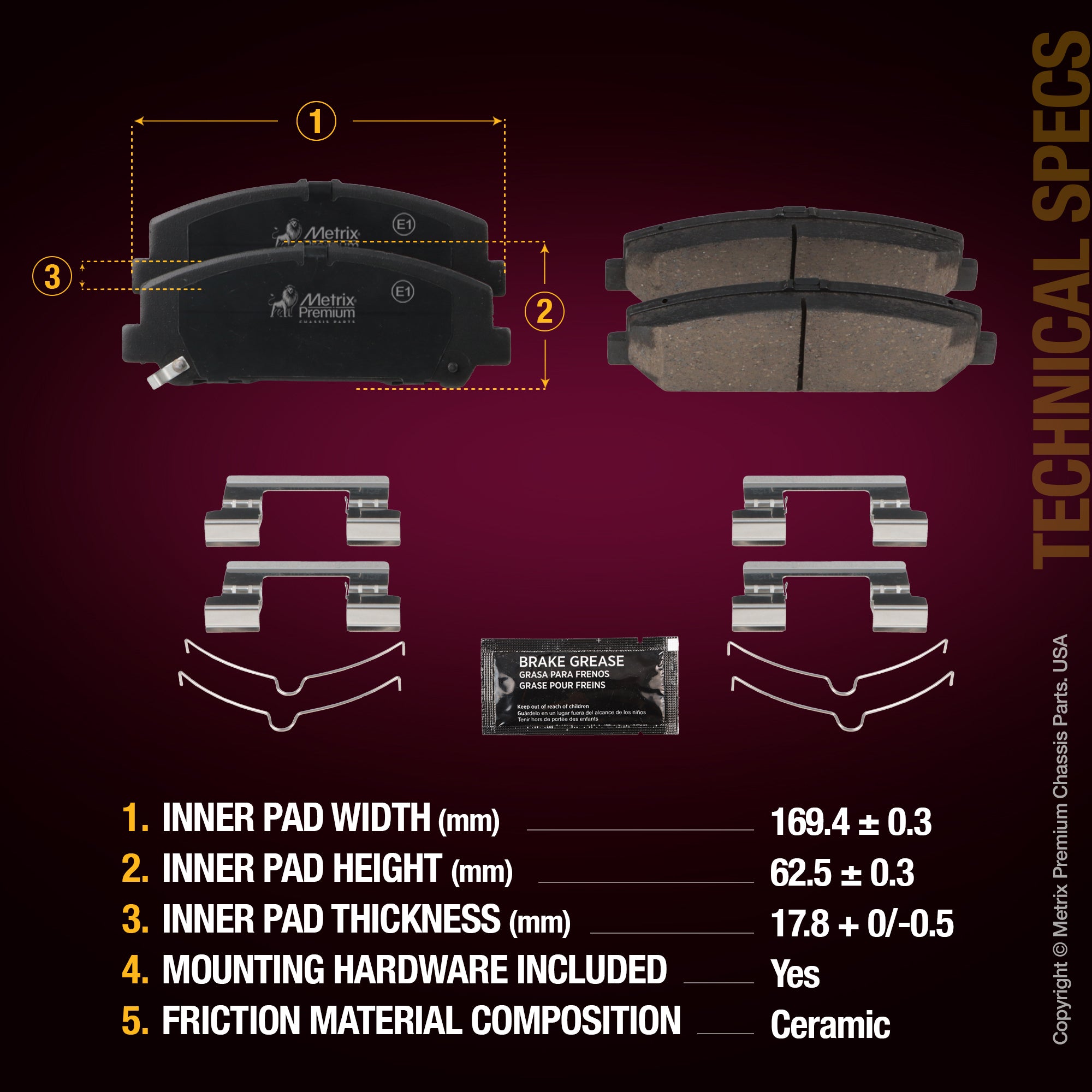 Metrix Premium Front Disc Brake Pad Set 94018MC aftermarket car parts