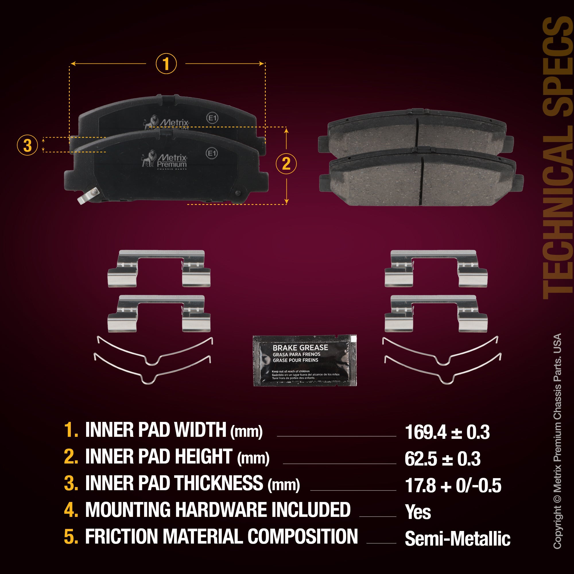 Metrix Premium Front Disc Brake Pad Set 94018MS aftermarket car parts