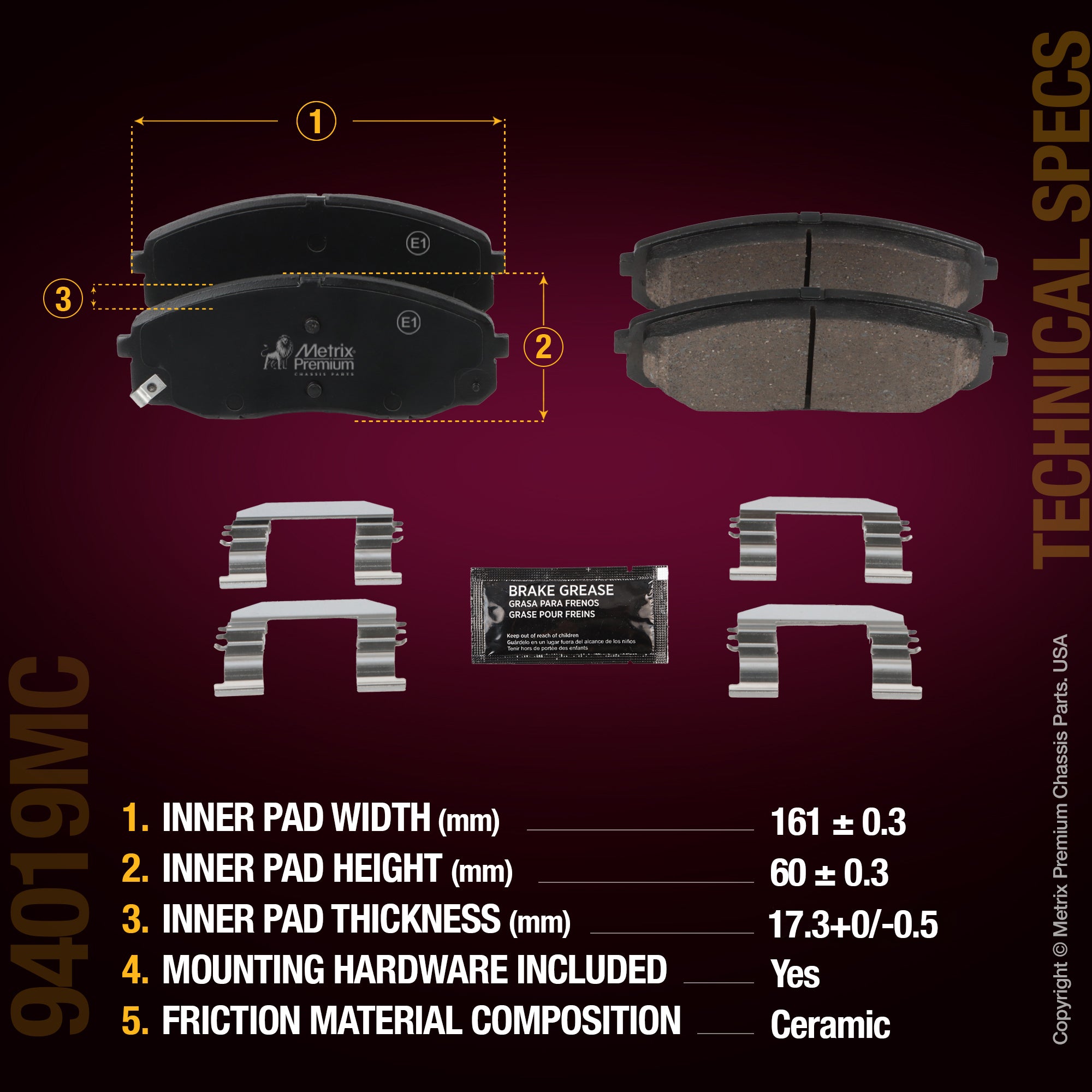 Metrix Premium Front Disc Brake Pad Set 94019MC aftermarket car parts