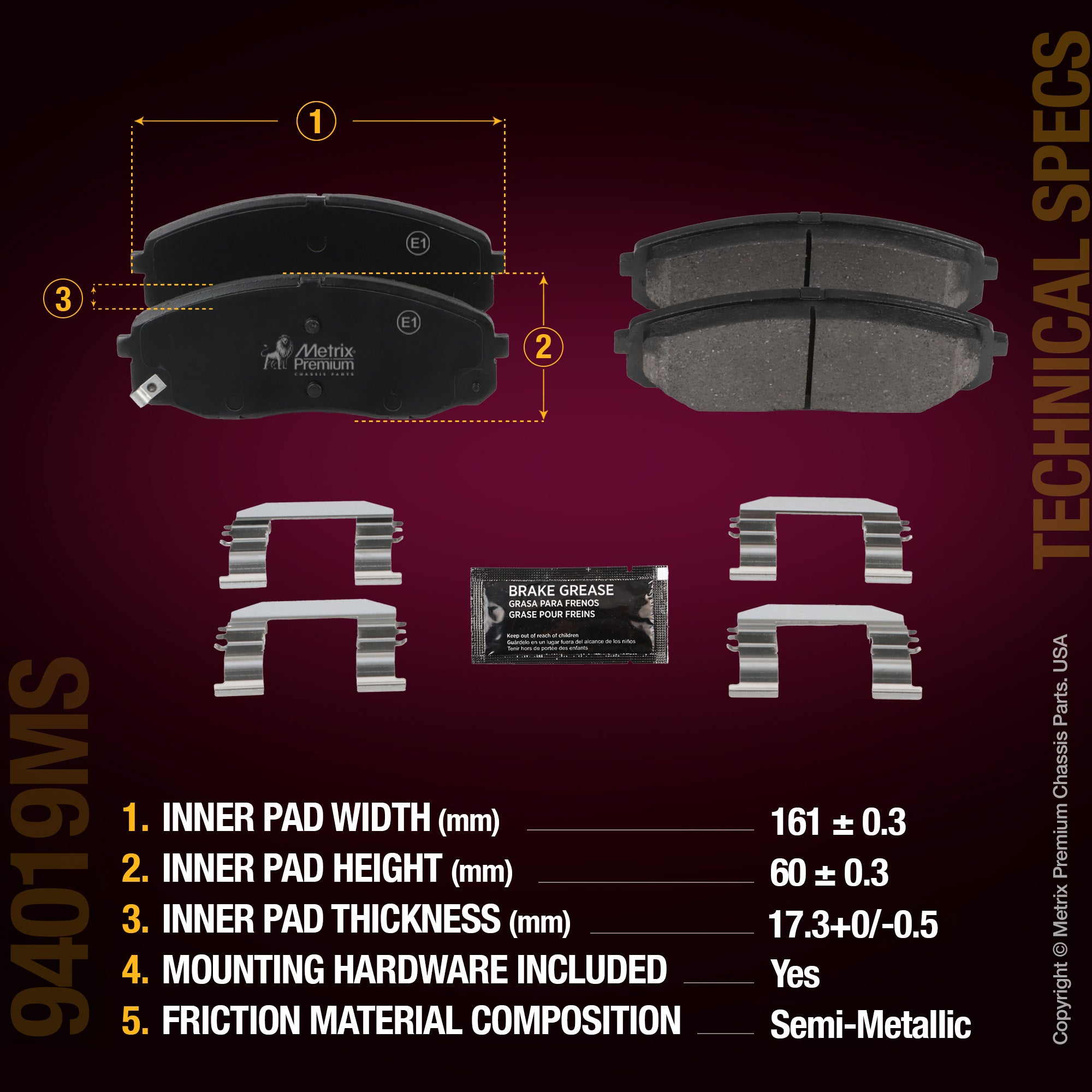 Metrix Premium Chassis Parts Front Disc Brake Pad Set 94019MS aftermarket car parts