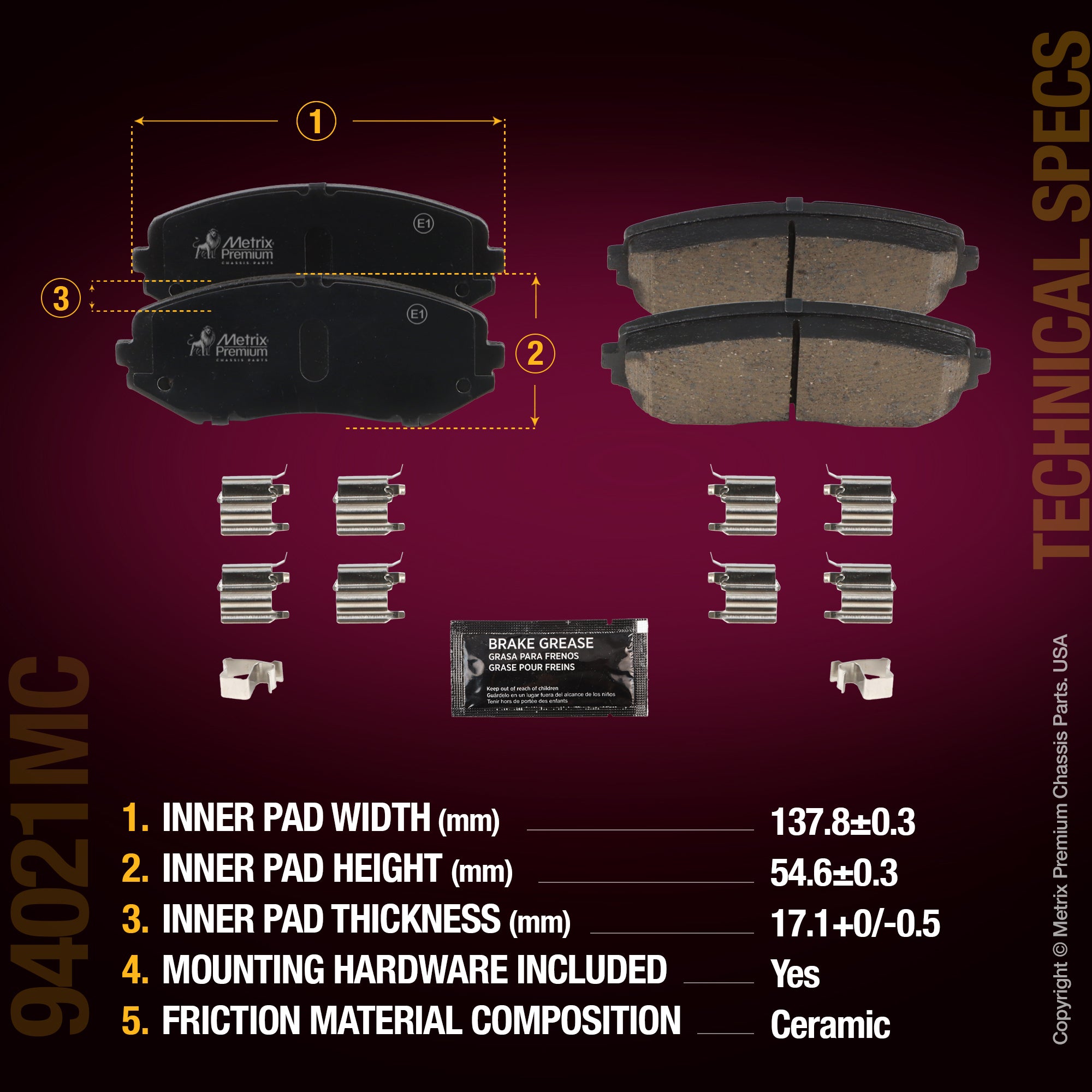 Metrix Premium Chassis Parts Front Disc Brake Pad Set 94021MC aftermarket car parts