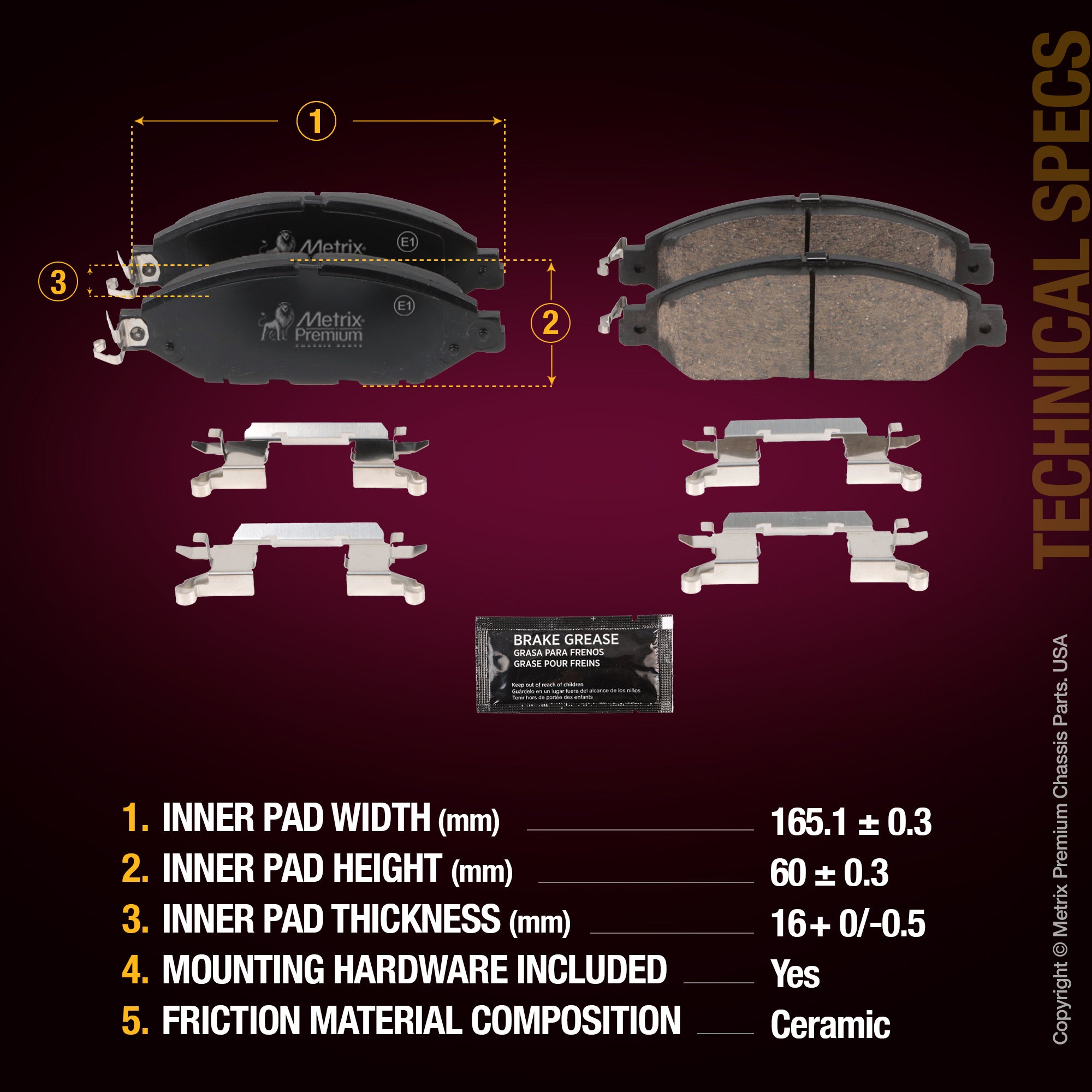 Metrix Premium Front Disc Brake Pad Set 94022MC aftermarket car parts