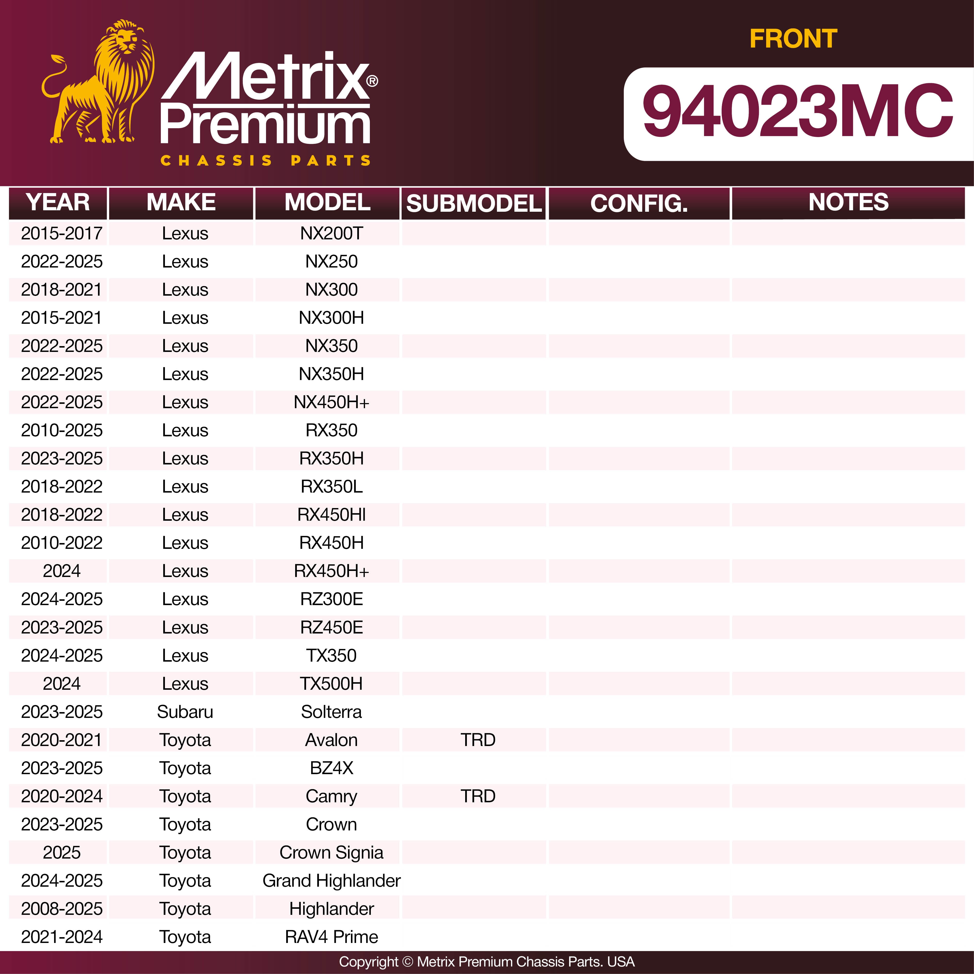 Metrix Premium Front Disc Brake Pad Set 94023MC OEM fit spare parts