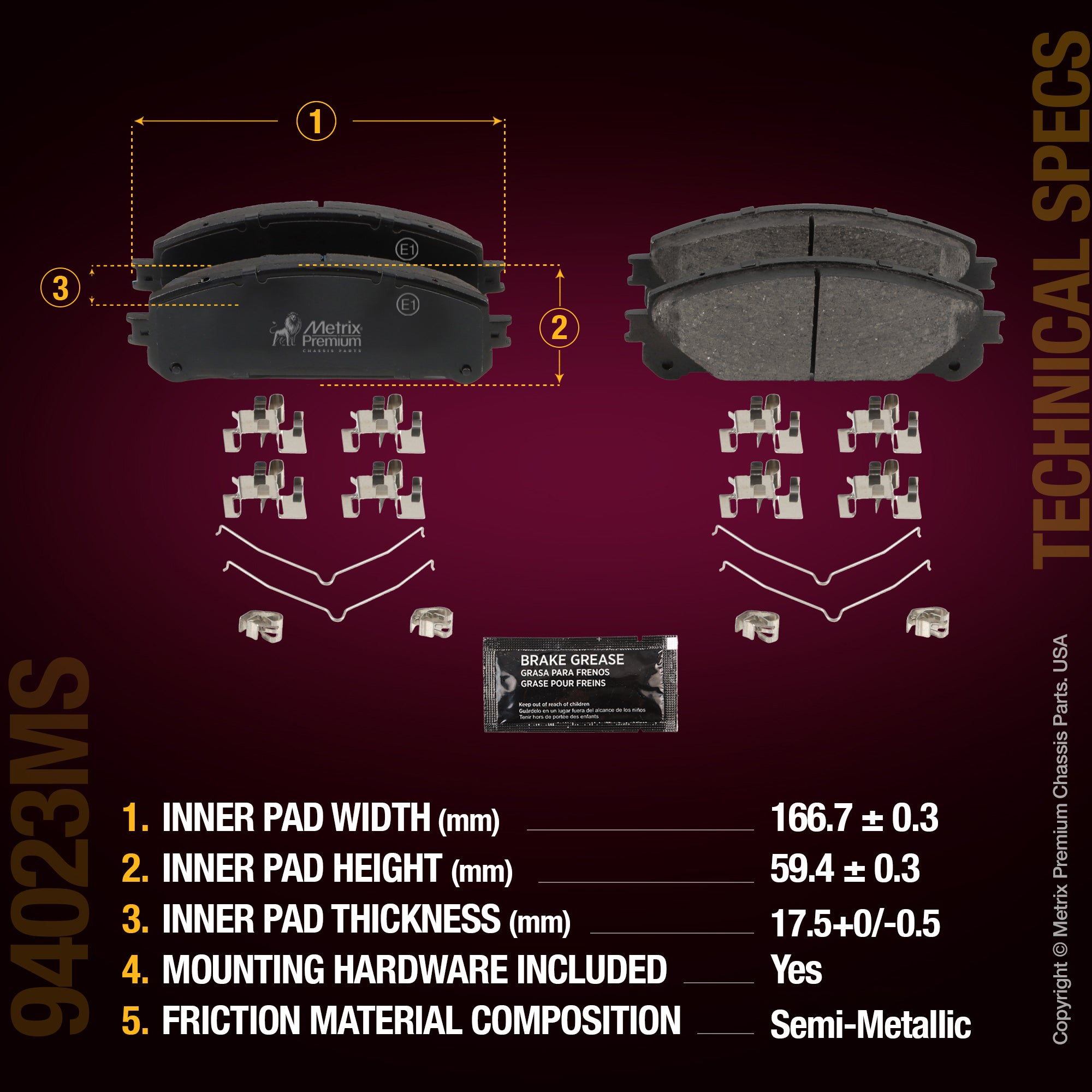 Metrix Premium Chassis Parts Front Disc Brake Pad Set 94023MS aftermarket car parts