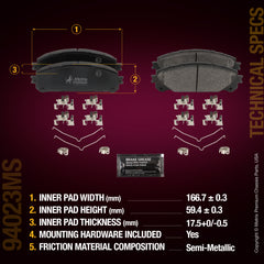 Metrix Premium Chassis Parts Front Disc Brake Pad Set 94023MS aftermarket car parts