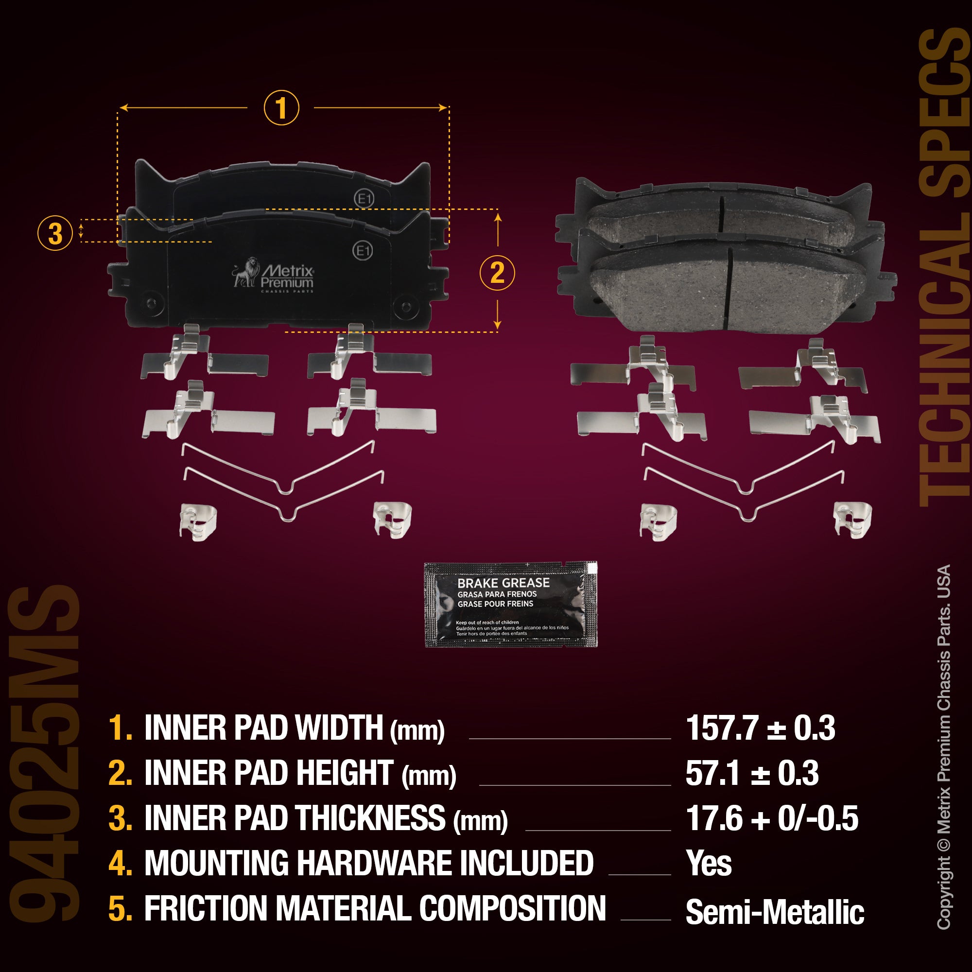 Metrix Premium Chassis Parts Front Disc Brake Pad Set 94025MS aftermarket car parts