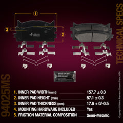 Metrix Premium Chassis Parts Front Disc Brake Pad Set 94025MS aftermarket car parts