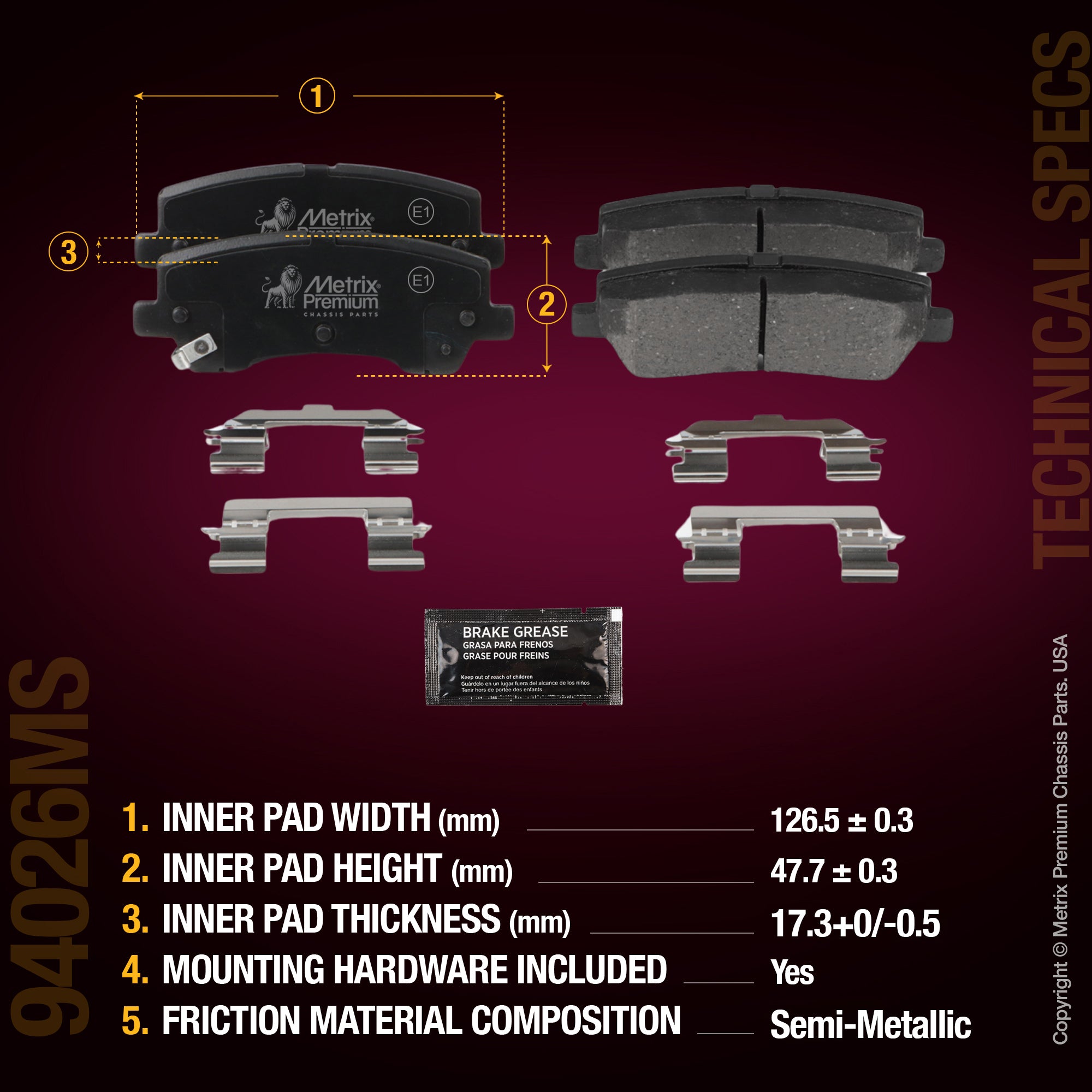 Metrix Premium Chassis Parts Rear Disc Brake Pad Set 94026MS aftermarket car parts
