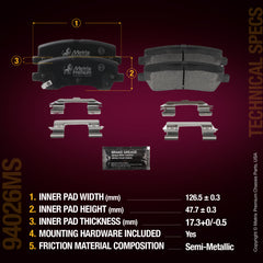 Metrix Premium Chassis Parts Rear Disc Brake Pad Set 94026MS aftermarket car parts