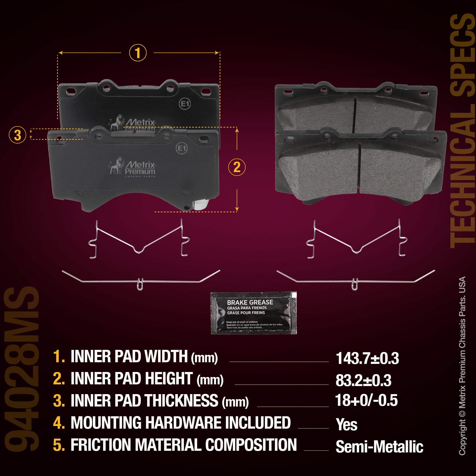 Metrix Premium Front Disc Brake Pad Set 94028MS aftermarket car parts
