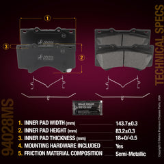 Metrix Premium Front Disc Brake Pad Set 94028MS aftermarket car parts
