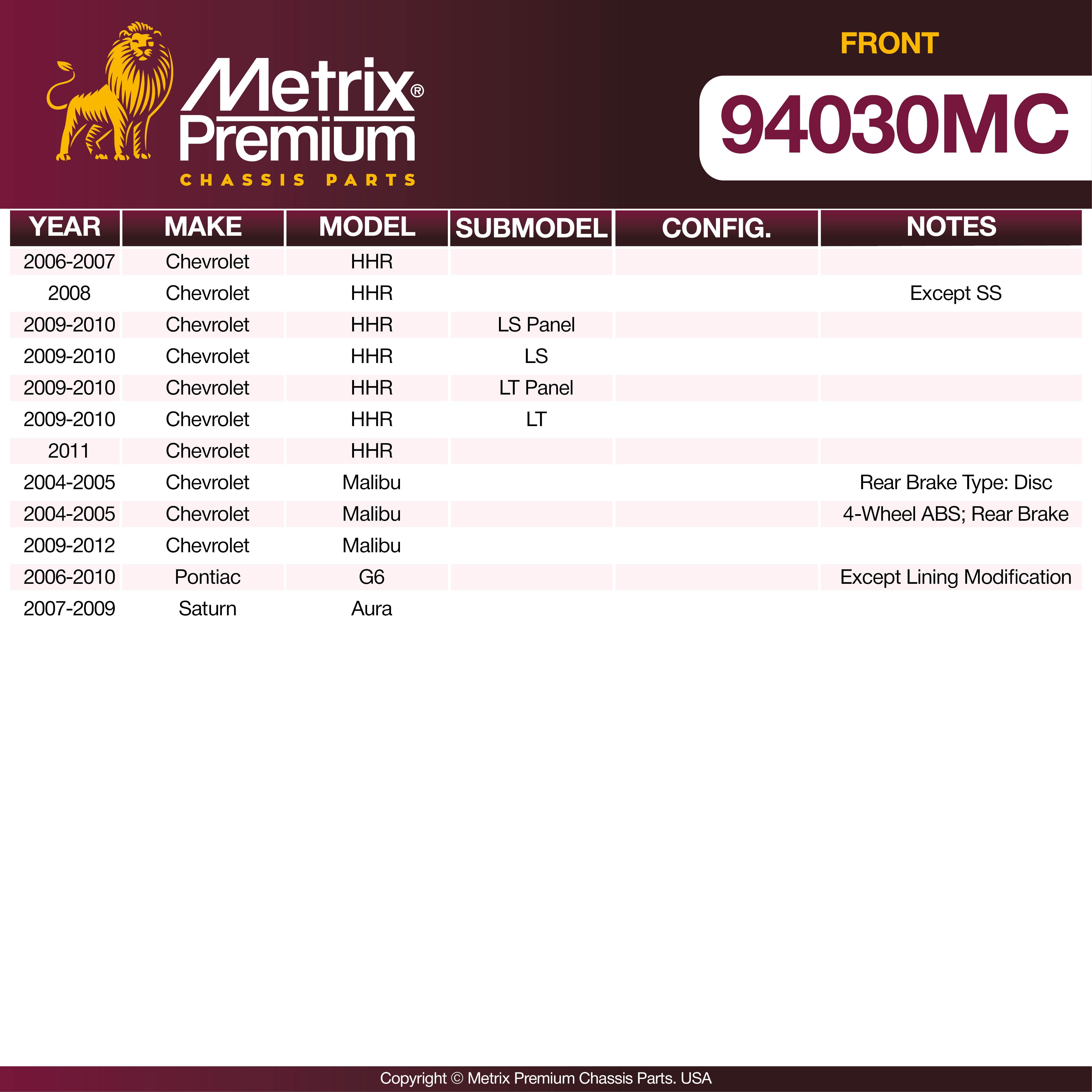 Metrix Premium Front Disc Brake Pad Set 94030MC OEM fit spare parts