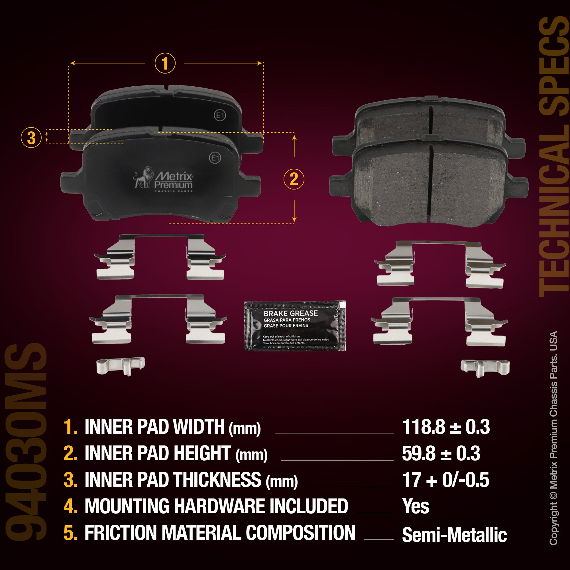 Metrix Premium Chassis Parts Front Disc Brake Pad Set 94030MS aftermarket car parts