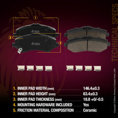 Metrix Premium 3 PC Front Ceramic Disc Brake Pad Set & Vented Brake Rotor Kit 96297MT Dimensions