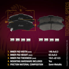 Metrix Premium Front Semi-Metallic Disc Brake Pad Set 94031MS OEM fit spare parts