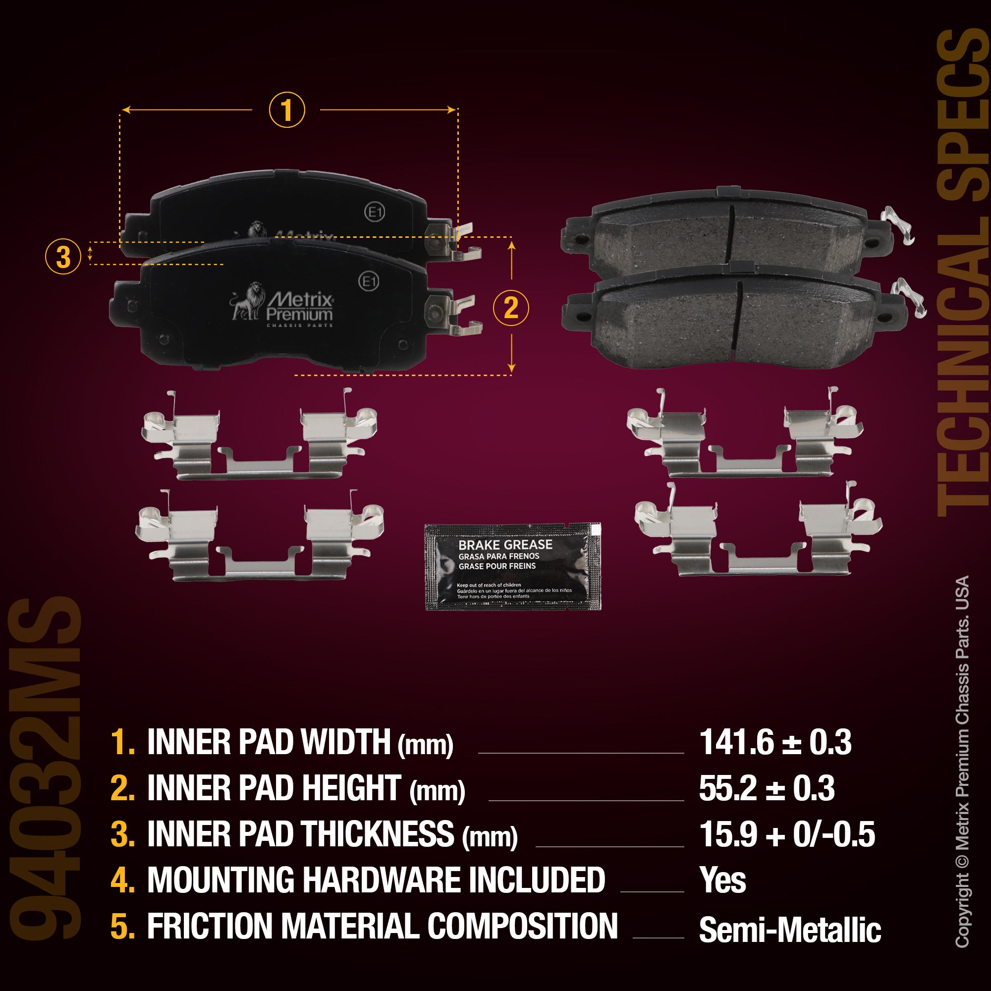 Metrix Premium Chassis Parts Front Disc Brake Pad Set 94032MS aftermarket car parts