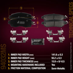 Metrix Premium Chassis Parts Front Disc Brake Pad Set 94032MS aftermarket car parts