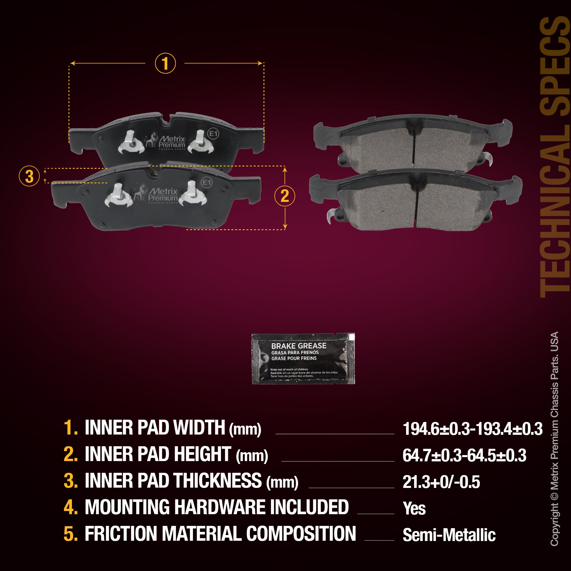 Metrix Premium Front Disc Brake Pad Set 94034MS aftermarket car parts