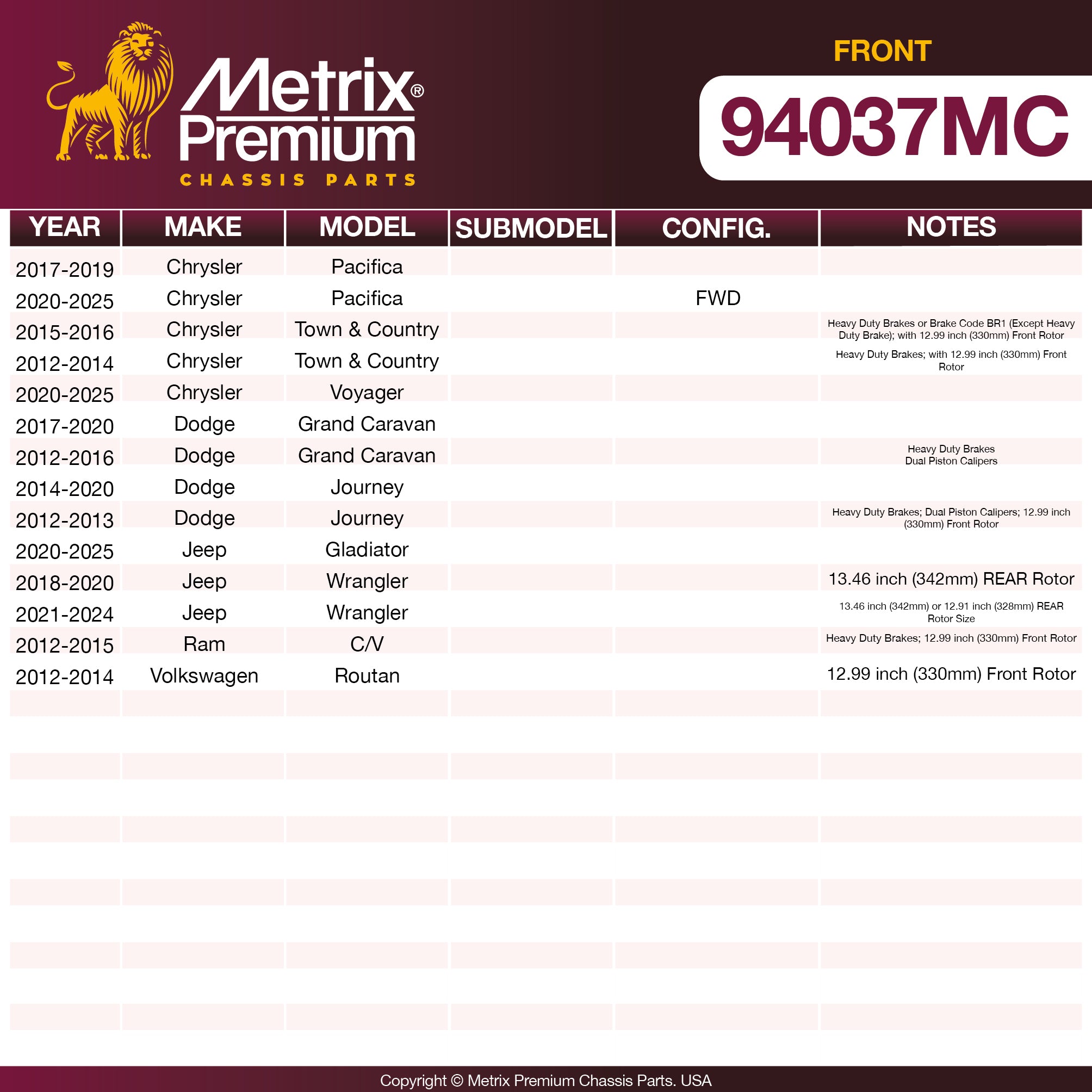 Metrix Premium Front Disc Brake Pad Set 94037MC OEM fit spare parts