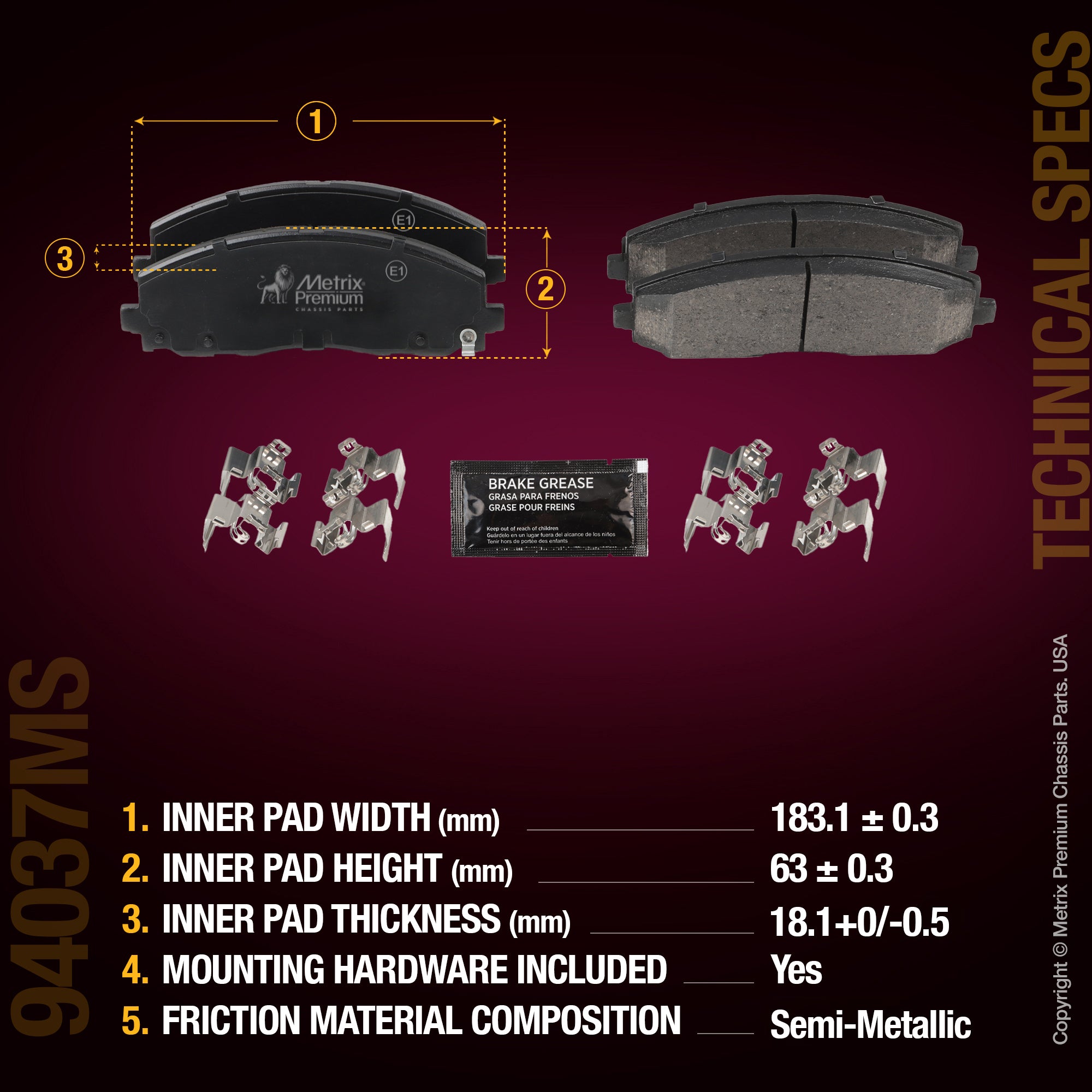 Metrix Premium Chassis Parts Front Disc Brake Pad Set 94037MS aftermarket car parts