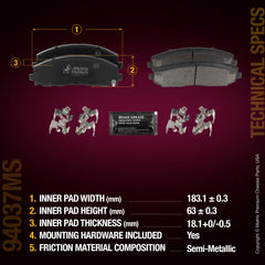 Metrix Premium Chassis Parts Front Disc Brake Pad Set 94037MS aftermarket car parts