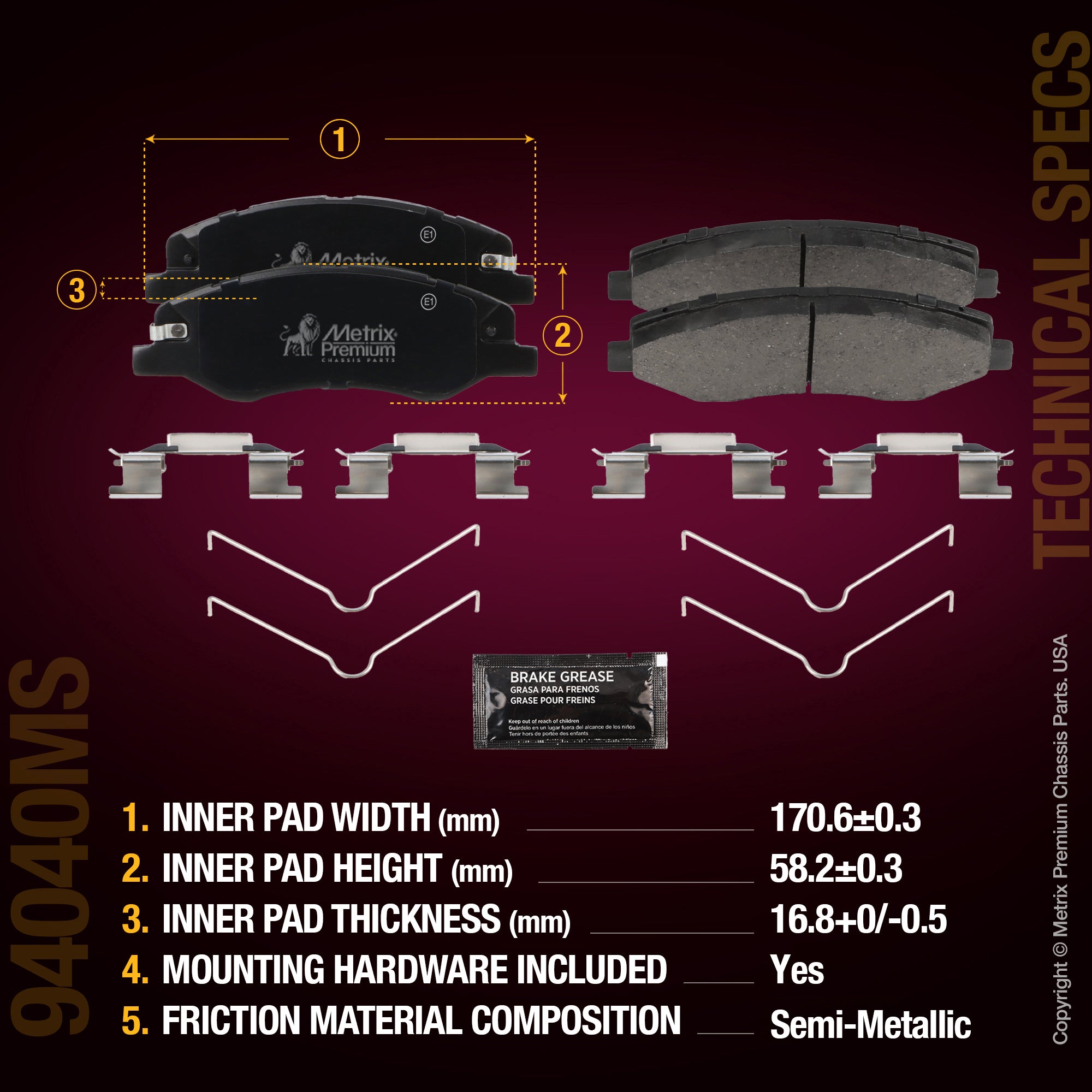 Metrix Premium Chassis Parts Front Disc Brake Pad Set 94040MS aftermarket car parts