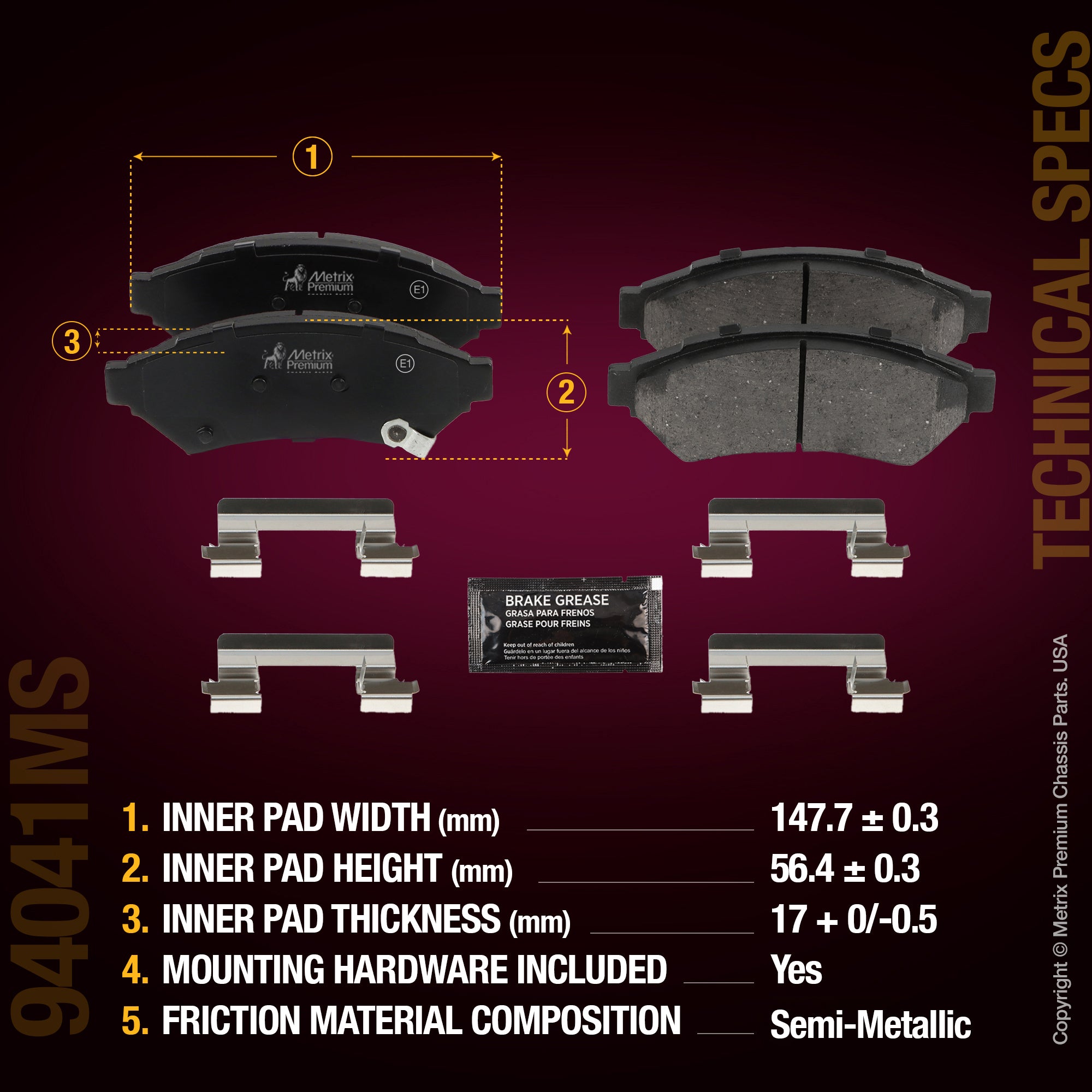 Metrix Premium Chassis Parts Front Disc Brake Pad Set 94041MS aftermarket car parts