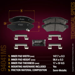 Metrix Premium Chassis Parts Front Disc Brake Pad Set 94041MS aftermarket car parts