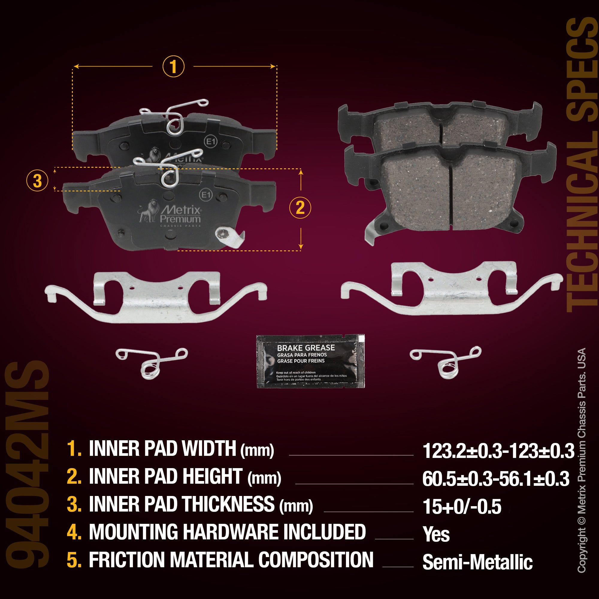 Metrix Premium Chassis Parts Rear Disc Brake Pad Set 94042MS aftermarket car parts