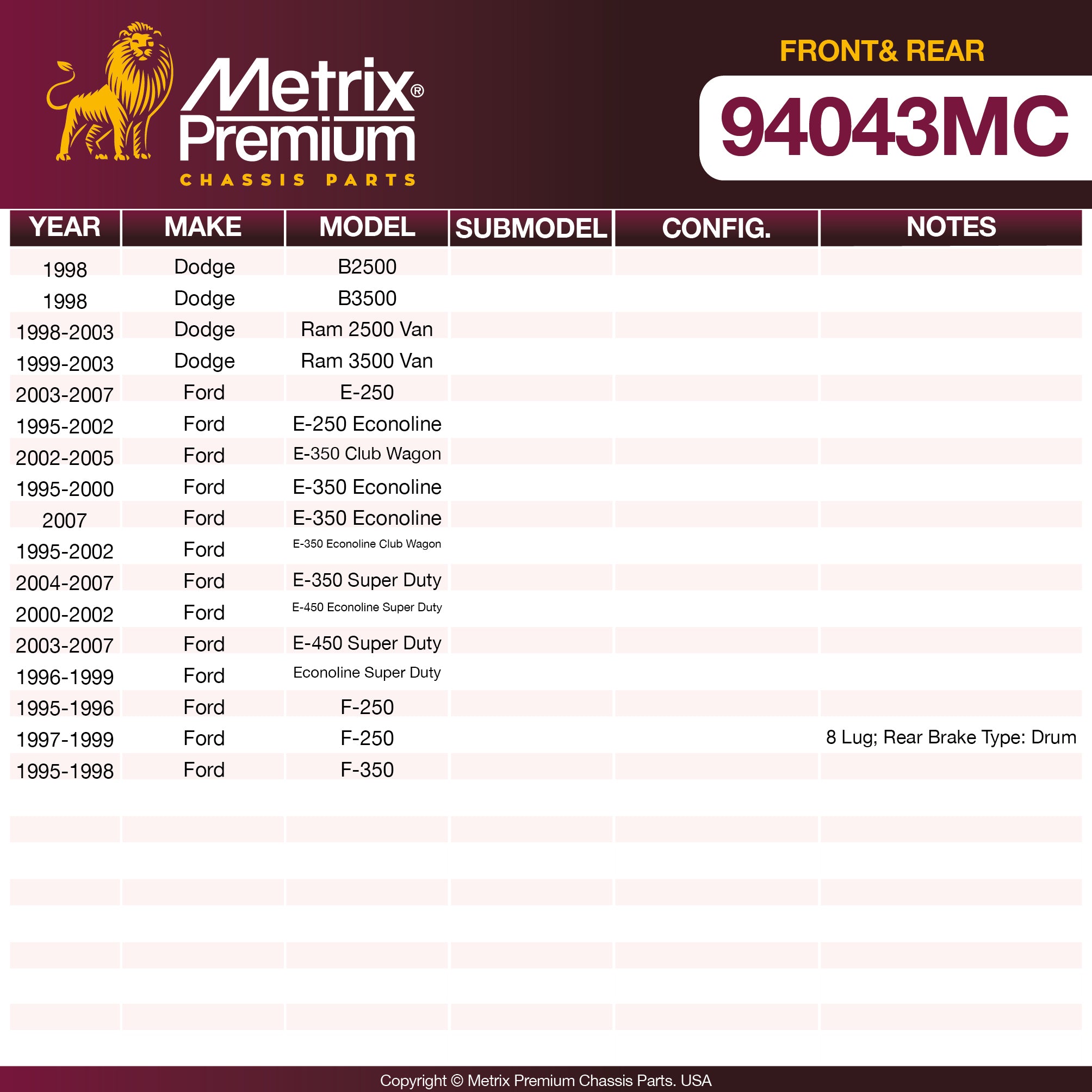 Metrix Premium Front&Rear Disc Brake Pad Set 94043MC OEM fit spare parts