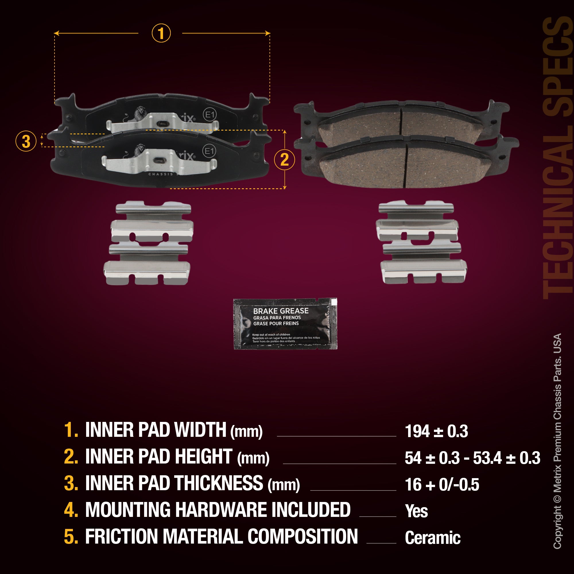 Metrix Premium Front Disc Brake Pad Set 94045MC aftermarket car parts