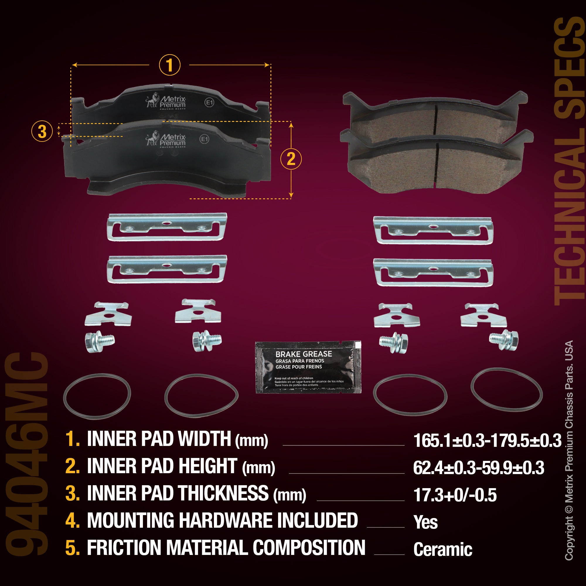 Metrix Premium Chassis Parts Front Disc Brake Pad Set 94046MC suspension steering brake parts