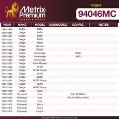 Metrix Premium Chassis Parts Front Disc Brake Pad Set 94046MC OEM fit auto parts