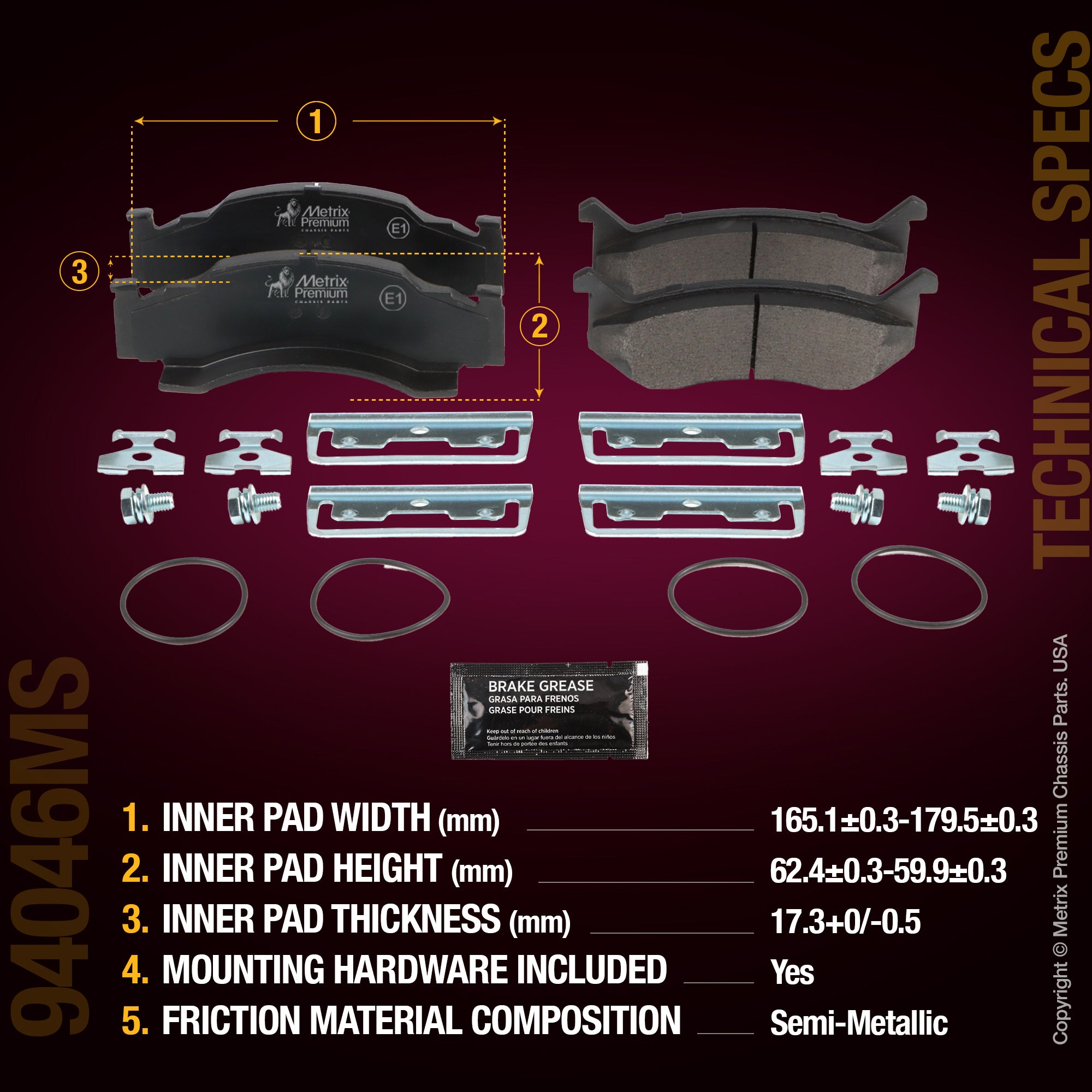 Metrix Premium Chassis Parts Front Disc Brake Pad Set 94046MS suspension steering brake parts