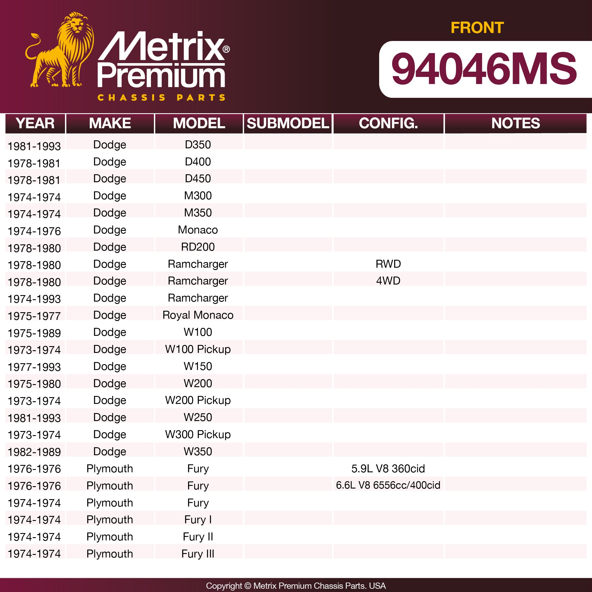 Metrix Premium Chassis Parts Front Disc Brake Pad Set 94046MS OEM fit auto parts