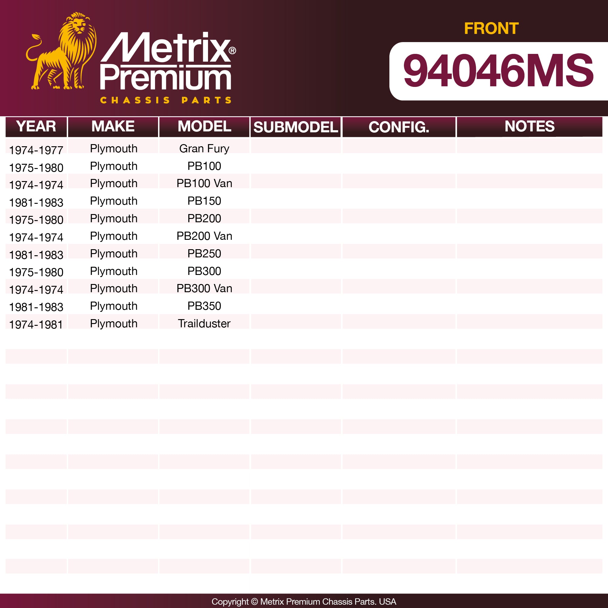Metrix Premium Chassis Parts Front Disc Brake Pad Set 94046MS aftermarket car parts