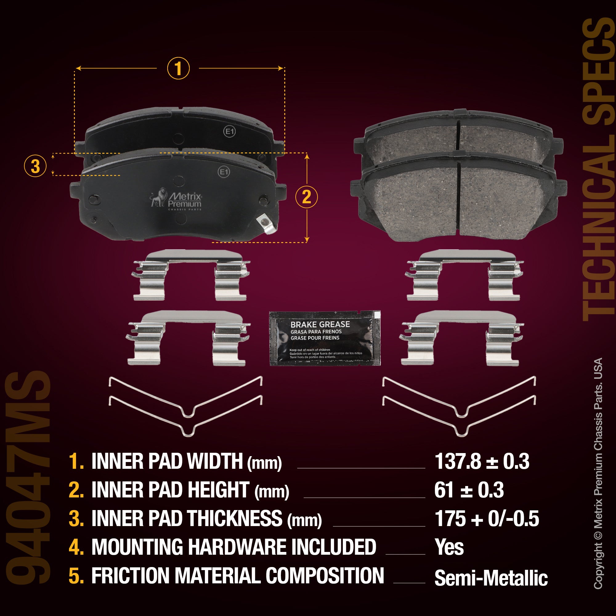 Metrix Premium Chassis Parts Front Disc Brake Pad Set 94047MS aftermarket car parts