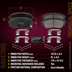 Metrix Premium Chassis Parts Front Disc Brake Pad Set 94047MS aftermarket car parts