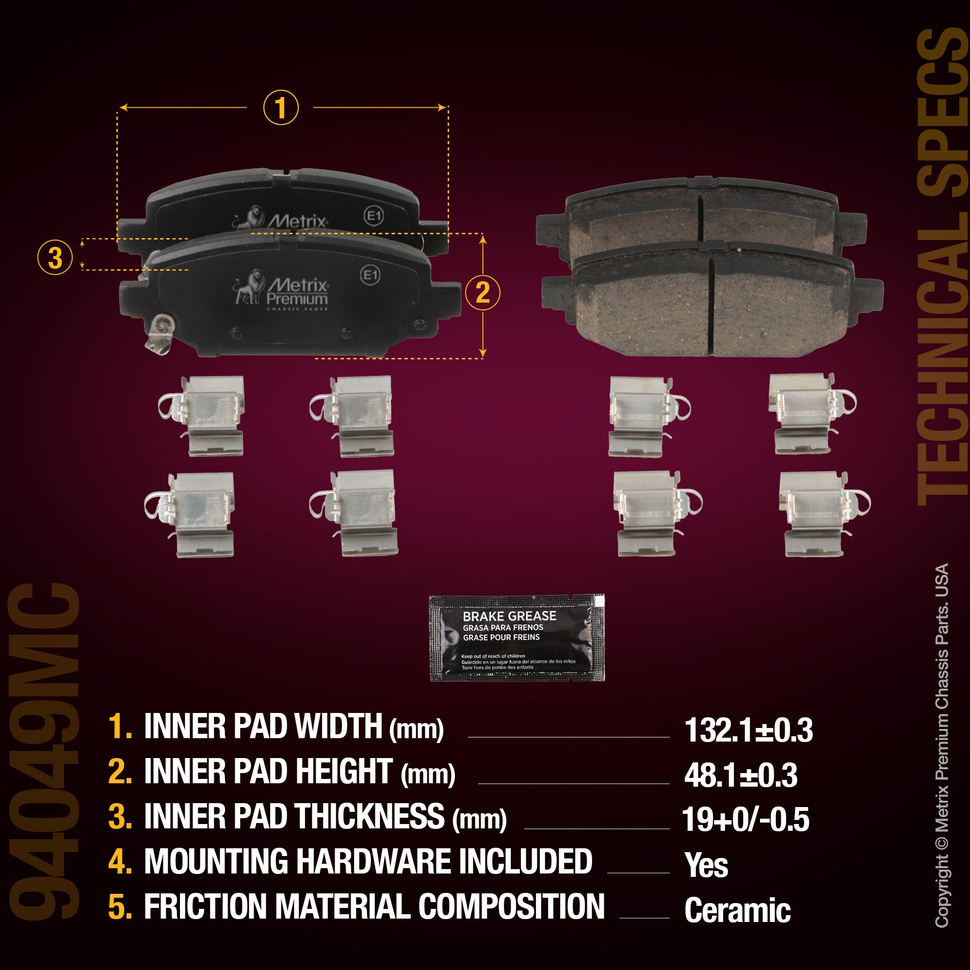 Metrix Premium Rear Disc Brake Pad Set 94049MC aftermarket car parts